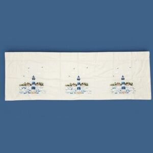 Linen Curtains Set Of 2 Embroidered Lighthouse Beach House Ocean Nautical 18x45